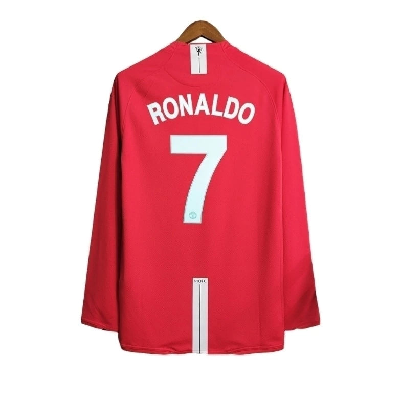 Manchester United Home 07/08 Manga Longa Com patchs Nike - Vermelha