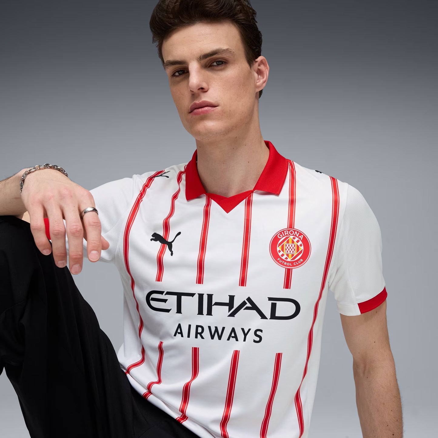Girona Home 25/26 Torcedor Puma  - Branca e Vermelho
