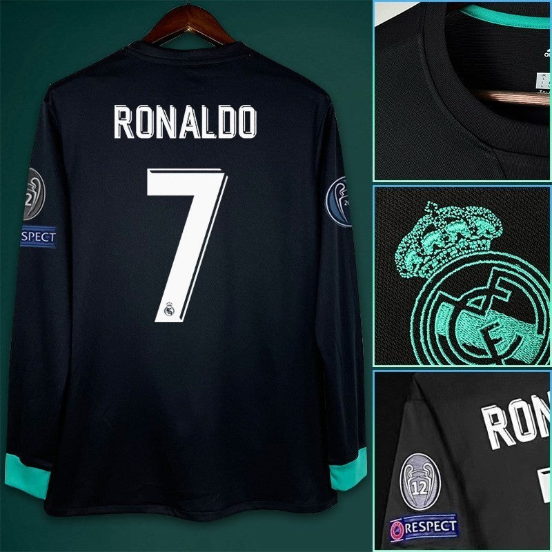Real Madrid Away Retrô Manga Longa 17/18 Com patchs Adidas - Preto