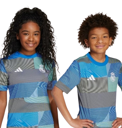 Kit Infantil Real Madrid Pré Jogo 25/26 - Azul e Cinza